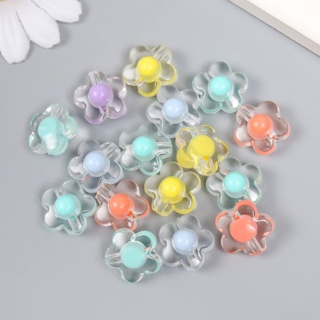 Plastic beads "Flower with colored middle" Gloss Mix 20 g 1.7x1.7x1 cm