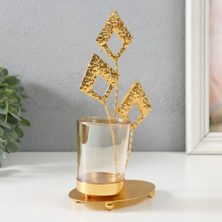 Summary metal, glass per 1 candle "leaves-rombic" d = 4.7 cm, gold 13x8x20.5 cm-2