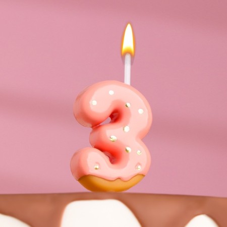 Candle in the cake "Strawberry glaze", number "3", pink, 3.8 cm