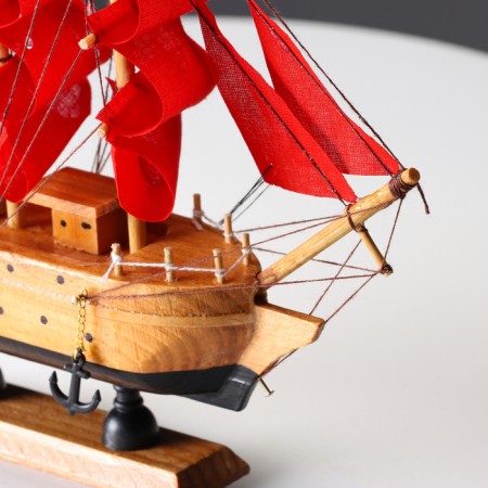 Souvenir small "Dacia" souvenir ship, light wood, red sails, 5 × 23 × 22 cm-3