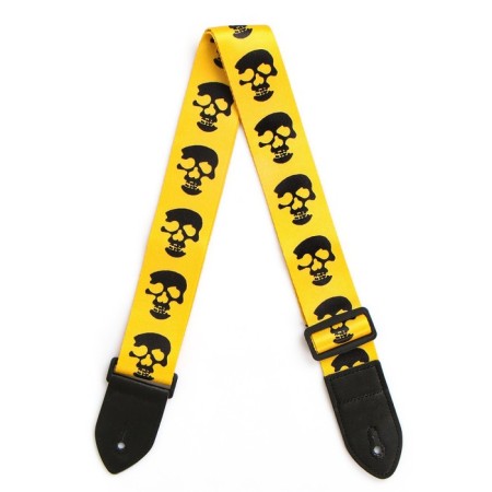 Music Life guitar belt, 60-117x5 cm, skulls on yellow-2