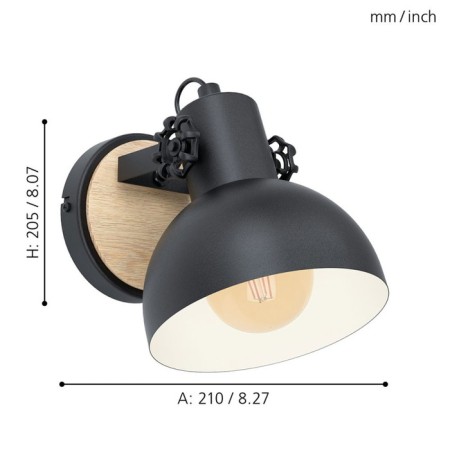 Bra Lubenham 1, 1x28W, E27, steel, wood, black, brown-1