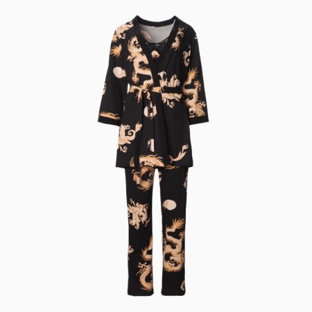 Female set (robe/top/pants), black color, size 44-6