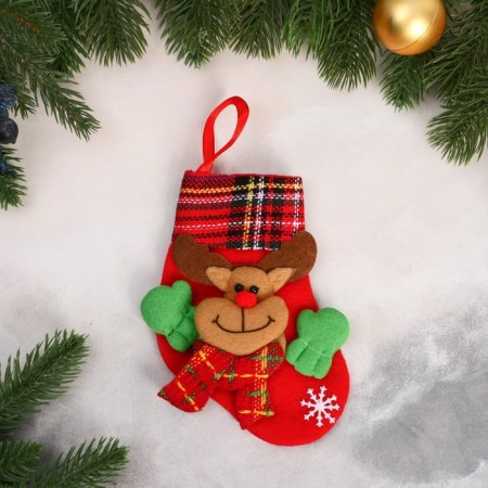 A toe for gifts "moose in mittens" 11x15 cm, red-green-1