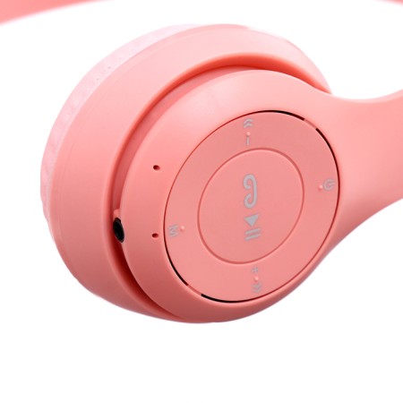 Headphones wireless "bunny", sound and light effects, folding, pink color-4