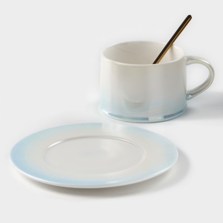Tea couple ceramic “tenderness”, 3 objects: mug 250 ml, saucer d = 15.5 cm, spoon h = 13 cm-2