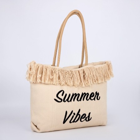 Bag - Shoper beach "Summer Vaib", 45x33x18 cm, beige color-2