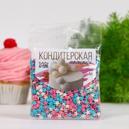 Sprinking confectionery "stars": white, pink, blue, 50 g.-1