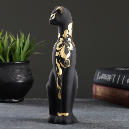 Фигура "Кошка Багира" черная, вправо, роспись 5х4х20см-2