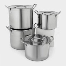 A set of stainless steel pots, 4 objects: 6 l, 8.5 l, 11 l, 13.5 l, d = 26/28/30 cm, metal thickness 0.5 mm