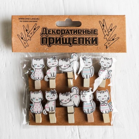 Set of decorative clothespins "cats" set of 10 pcs.-1