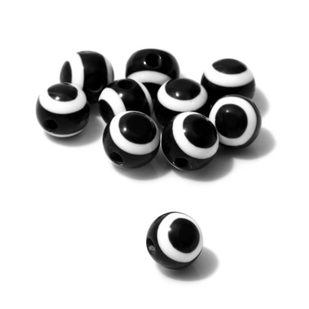Bead "Eye" Round, D = 8 mm, (set 10 pcs.), Black and white color-1