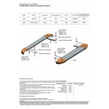 BMW-Style threshold "Rival, Lada 4x4 1993-N.V., with fasteners, D128al.6004.1-5