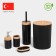 Set for the bathroom, 5 items: a bucket for garbage, a brush with a stand, soap dish, dispenser, glass, black color