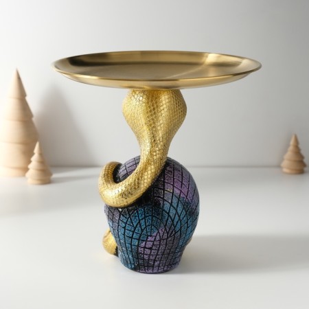 Souvenir Polystone stand "Cobra on a skull with a flower" 11x8.5x15 cm-4