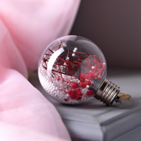 Fir -tree ball "Pink dry flowers", batteries, 5 LED, glow warm white-1