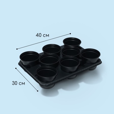 Set for seedlings: glasses of 520 ml (8 pcs), pan 40 × 30 cm, black, Greengo-2