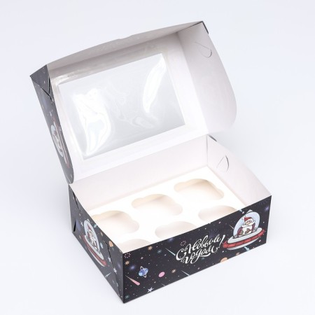 Packaging for 6 cupcakes with the window "Cosmic Santa Claus", 25 x 17 x 10 cm-4