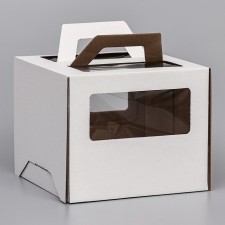 Box for cake 2 windows, with handles, white, 24 x 24 x 20 cm