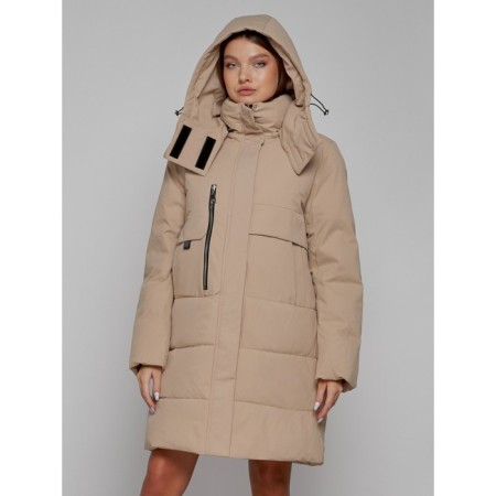 Coat insulated winter female, size 42, color light brown-4