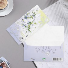 Конверт для денег "Поздравляем!" тиснение, колокольчики, 16,5х8,5 см