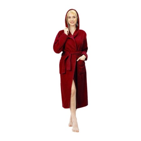 Women's robe with a hood, size 52-54, burgundy color-3