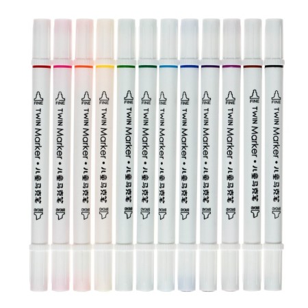 Set of markers 12 colors, bilateral, cystic and beveled tips-2