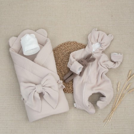 Kinderlitto “Muslin” discharge kit, 4 items, height 50-56 cm, beige-gray-gray color