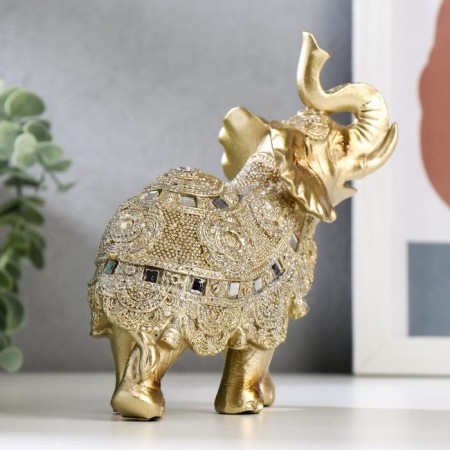 Souvenir Polystone "Golden Elephant with a Popone of Beads with bells" MIX 15x14.5x7.7 cm-2
