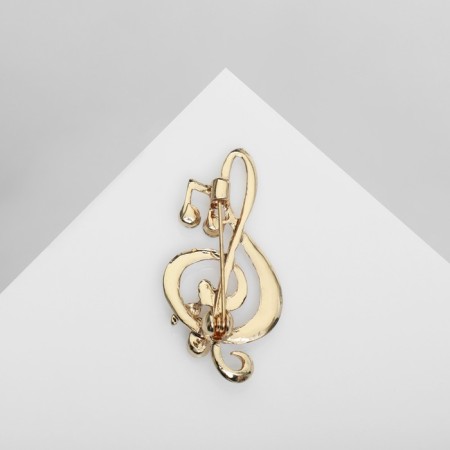 Brooch "Violin key" and notes, white color in gold-2