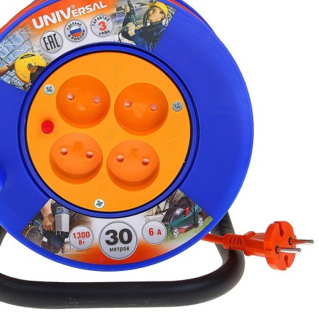 Удлинитель на катушке UNIVersal У6-014, 4 гнезда, 30 м, ПВС 2х0.75 мм2-2