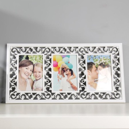 Photo frame plastic in 3 photos 10x15 cm "Small Binding" White 23.5x45.5 cm
