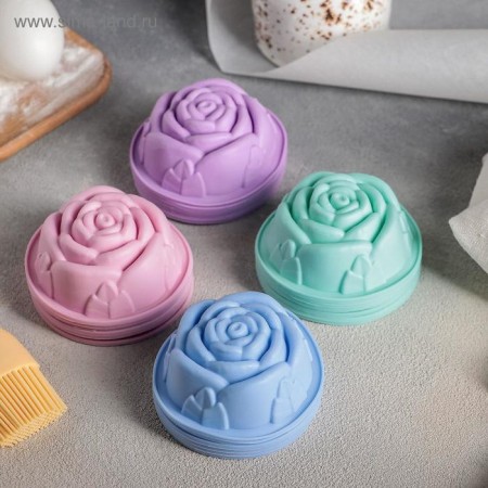 A set of baking forms “Rose”, silicone, 8 × 3.5 cm, 6 pcs, color mix-8