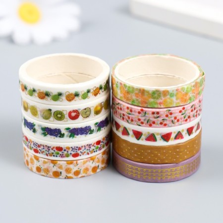 Glue tape Paper "Fruit" set 10 pcs width. 0.8 cm dl. 2 m 8.5x4x1 cm