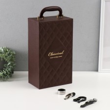 Casket Wood, leatherette for 2 bottles 