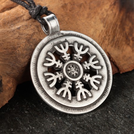 Amulet "Agishyalm" with grenades stone, 35x42 mm, metallic-3