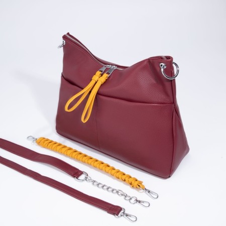 Bag-bag, lightning department, 3 outer pockets, long belt, burgundy/yellow color-5