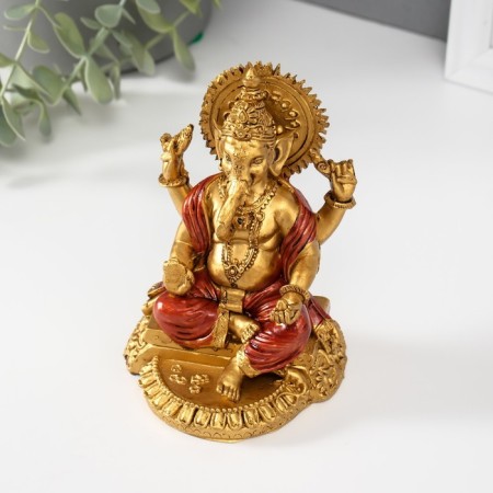 NECKE Polystone "Ganesha in red robes" 6.5x8.3x11.5 cm-4