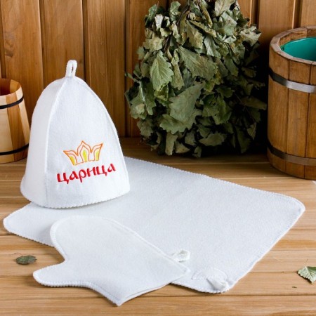 Set for the bath "Queen" hat, rug, mitten