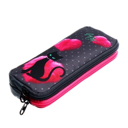 The pencil case is soft, 2 compartments, volumetric, 90 x 220 x 40 mm, Stavia "Black Cat" Gray86244-1