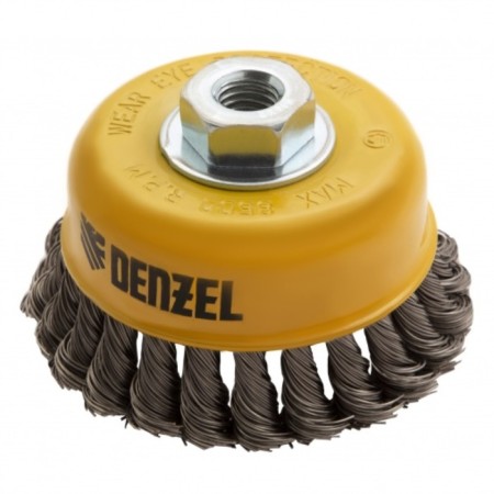 Denzel Ushm brush, 100 mm, M14, cup, twisted stainless steel. wire 0.5 mm