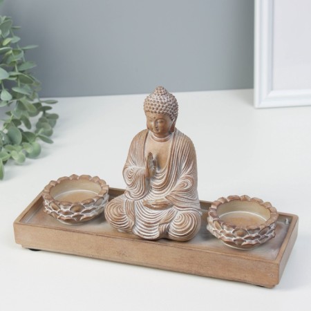 Souvenir Polystone candlestick for 2 candles "Buddha - Meditation" for silver 8.7x24.3x15 cm-6