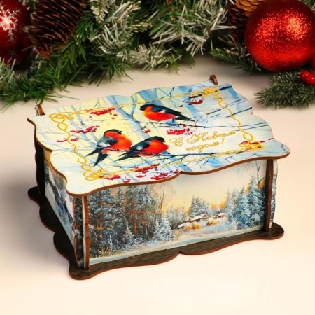 Big New Year's Casket "Bullfins. Happy New Year!", Mix, 20x15x8.5 cm