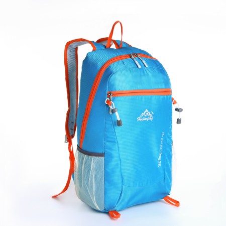 Tourist backpack 25l, folding, waterproof, with lightning, 4 pockets, blue color