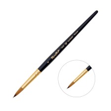 Кисть Синтетика, имитация колонка, круглая, Roubloff серия 1S15 № 8, ручка короткая чёрная матовая, жёлтая обойма