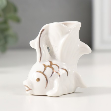 Souvenir ceramic stand d/toothpick "White Fish" with gold 5.2x4x5.5 cm