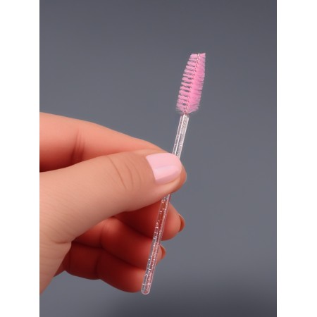 Brushes for eyebrows and eyelashes, set - 10 pcs, 9.5 cm, pink/transparent color-5