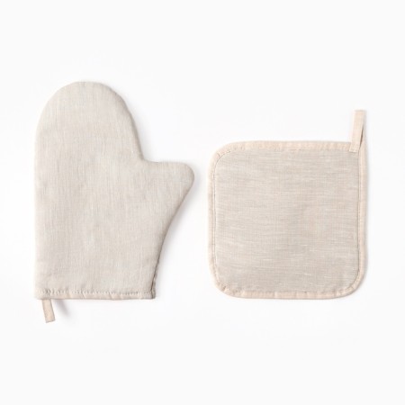 Set of kitchen. Ethel "Magnifica": mittens 20x28 cm, take 19x19 cm, flax 100%, 180 g/m2-2