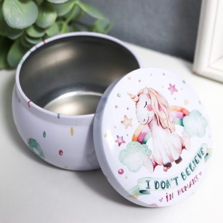 Casket Metal Circle "Unicorn and Rainbow" convex pattern 5x7.5x7.5 cm-3