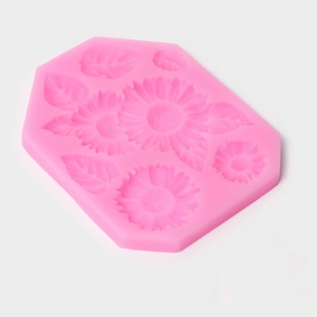 Mold "Sunflowers", silicone, 12 × 9.5 cm, pink color-1